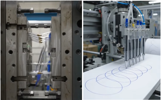 Assembly of ballpoint pens production